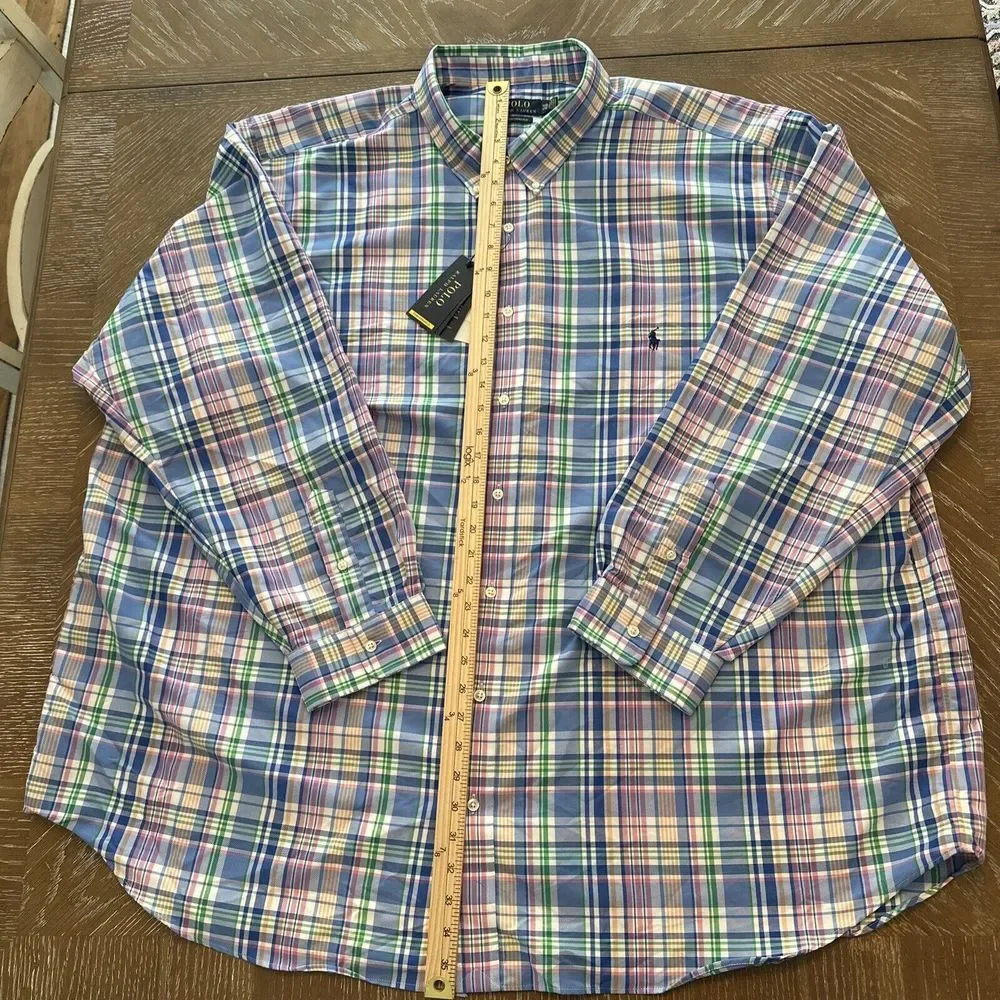 NEW Polo‎ Ralph Lauren 4XB Performance BLUE/PINK Plaid Button-Down Men's Shirt